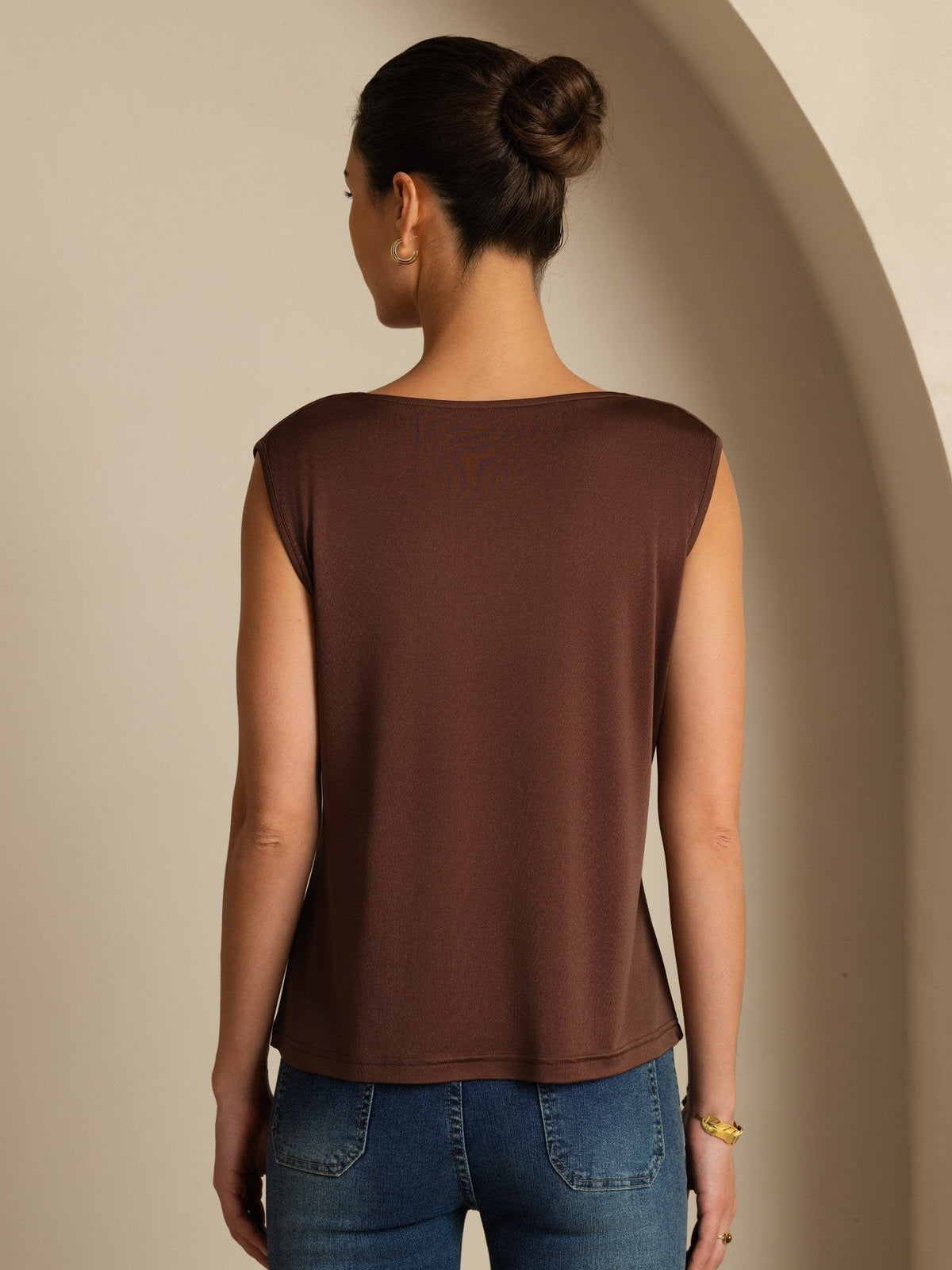 Clearance - Pure Silk Women's Sleeveless Cowl Neck Basic Casual Top