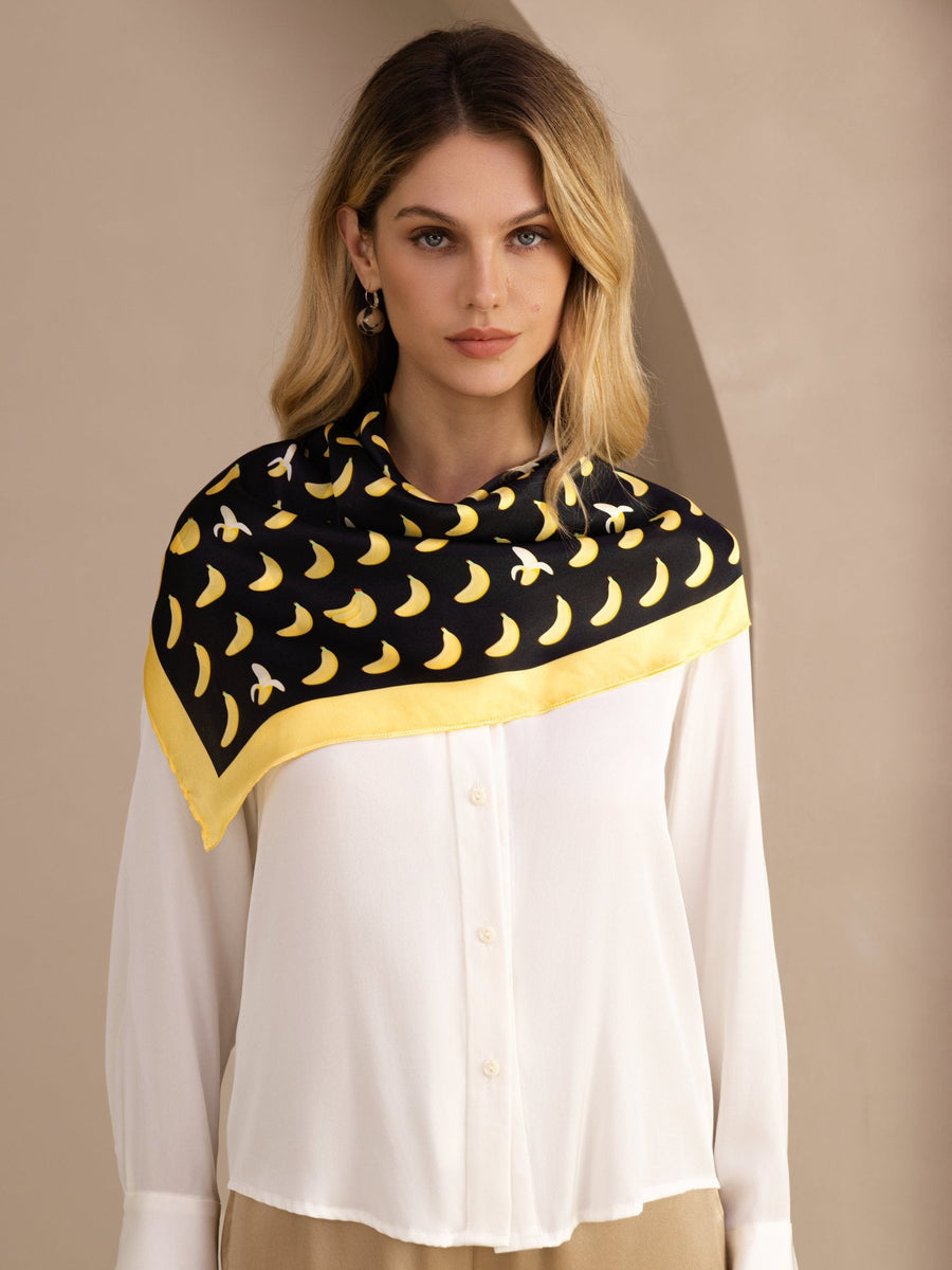 100% Mulberry Silk Banana Pattern Scarf - Size 90x90cm