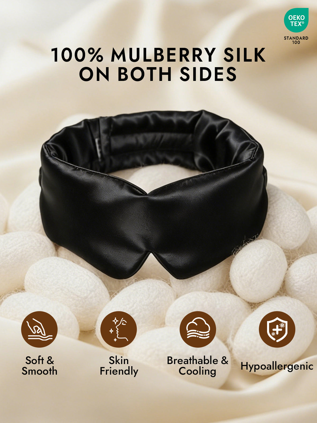 100% Mulberry Silk One Piece Silk Sleep Eye Mask With Velcro