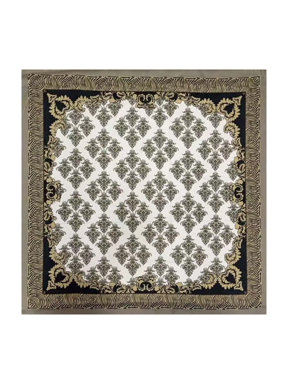 100% Mulberry Silk Vintage-Inspired Pattern Square Scarf - Size 90x90cm