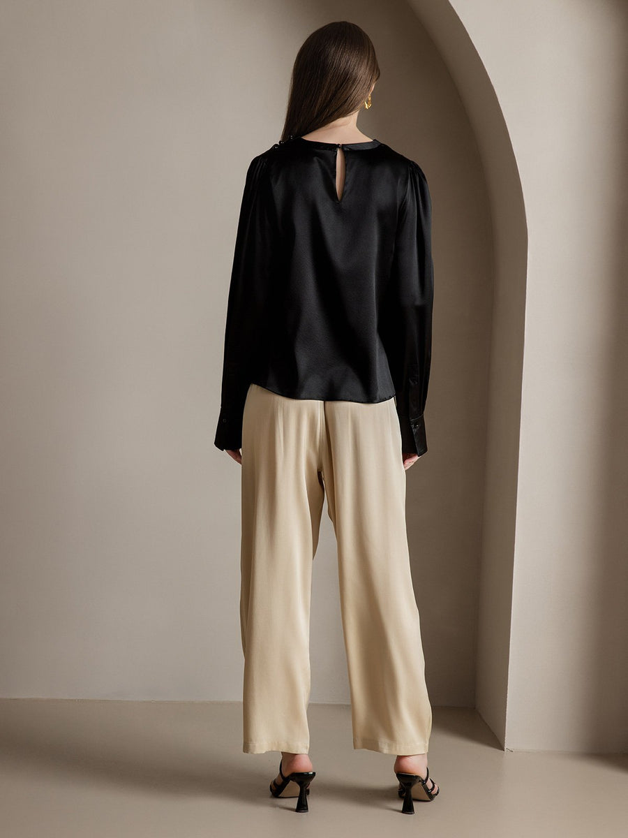 Clearance(US Warehouse) - 19Momme Silk Long Sleeve Boat Neck Blouse