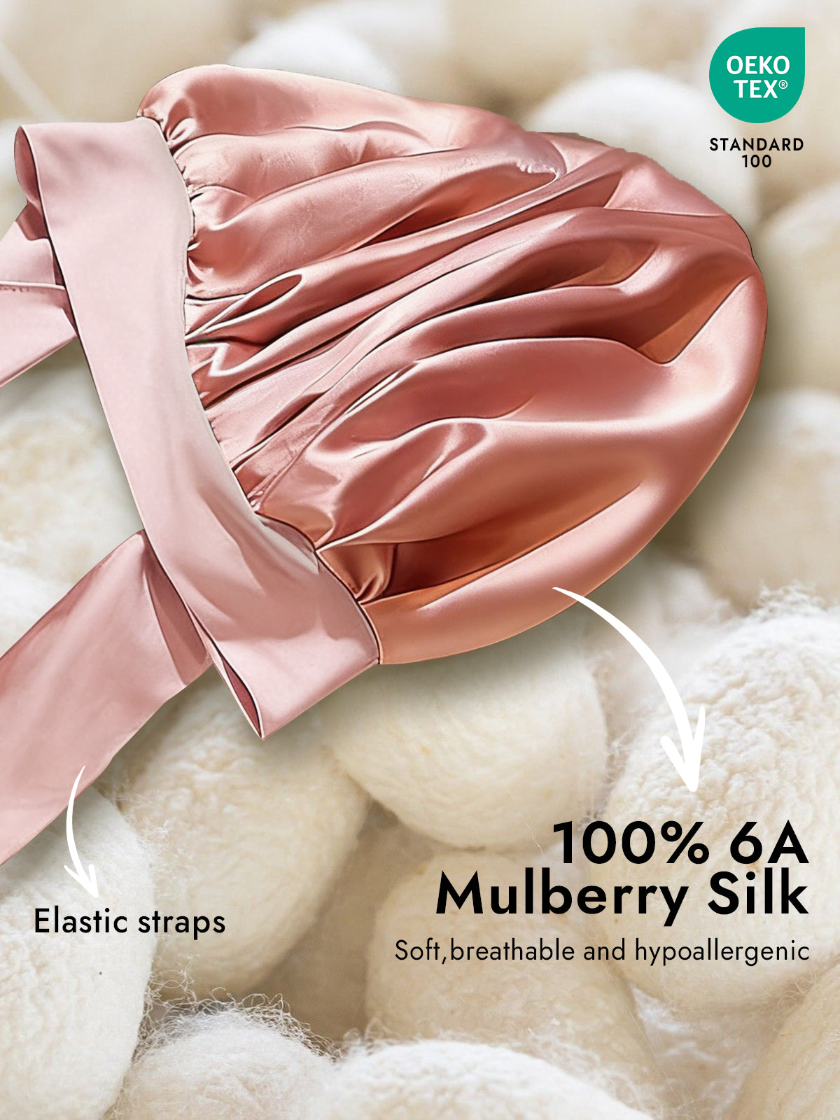 100% Mulberry Silk Bonnet Bowknot Tie Sleep Cap for Hair Protection