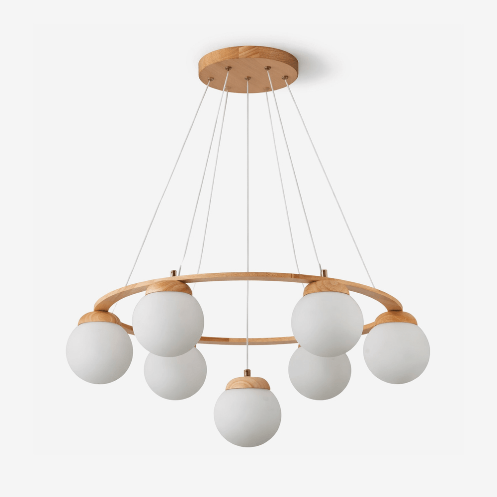 Wood Ring Frosted Globe Chandelier
