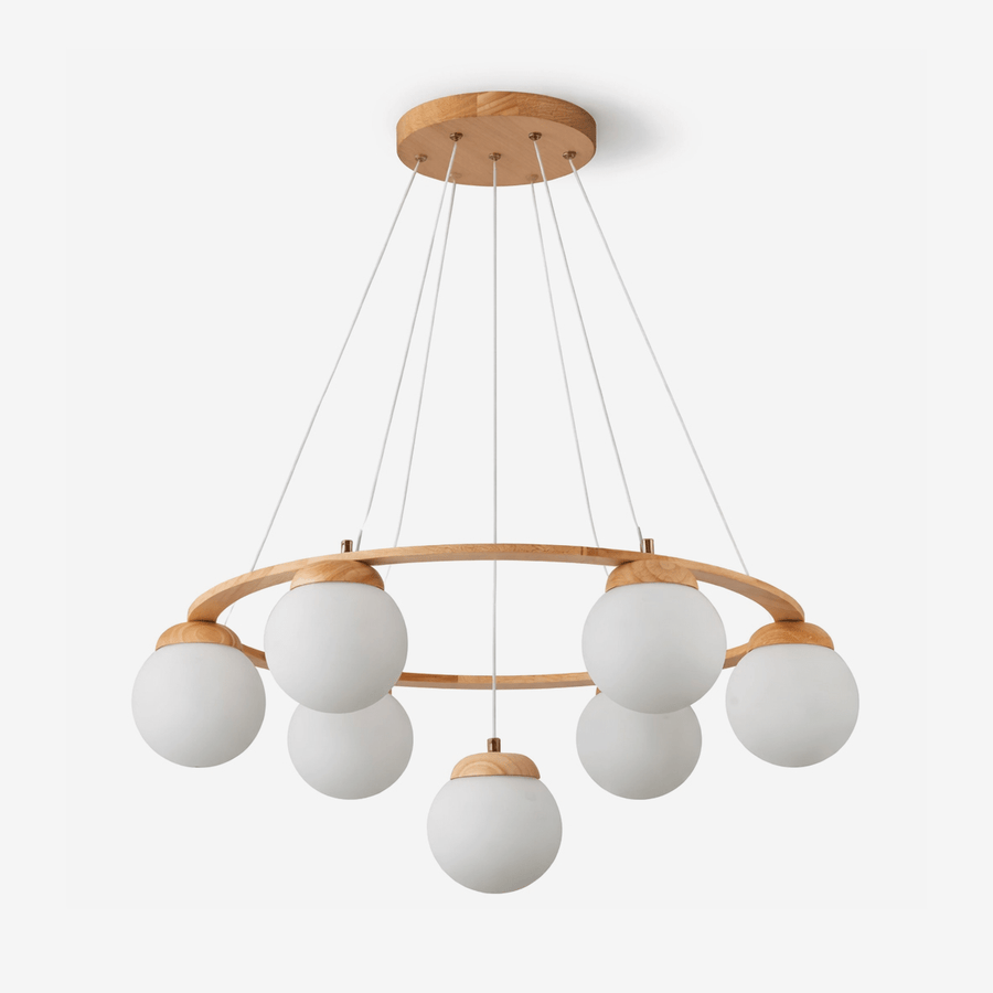 Wood Ring Frosted Globe Chandelier