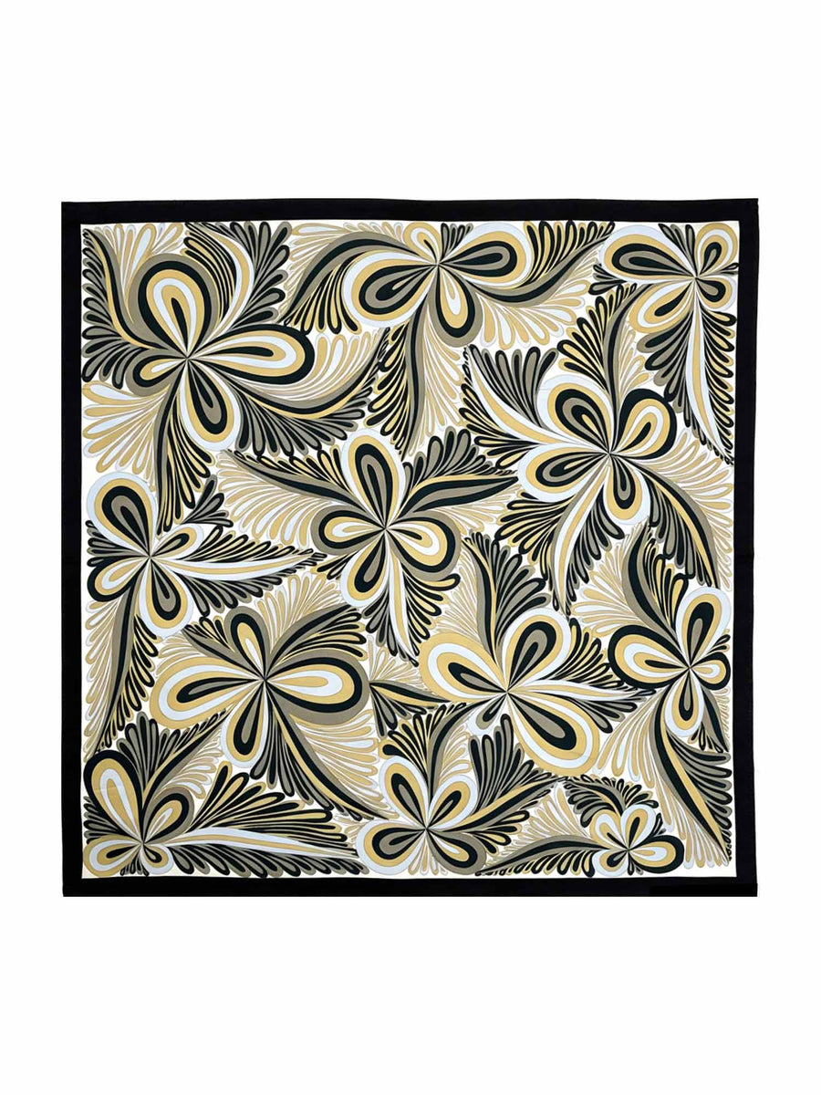 100% Mulberry Silk Abstract Floral Pattern Square Scarf - Size 90x90cm