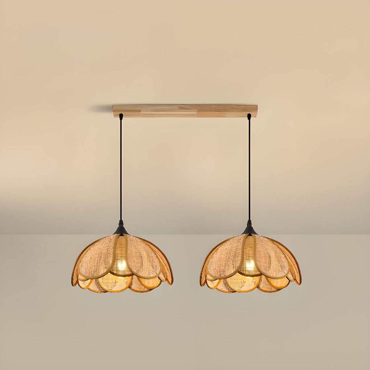 2-Light Rustic Petal Wood LED Island Light Fixture