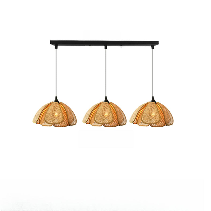 2-Light Rustic Petal Wood LED Island Light Fixture