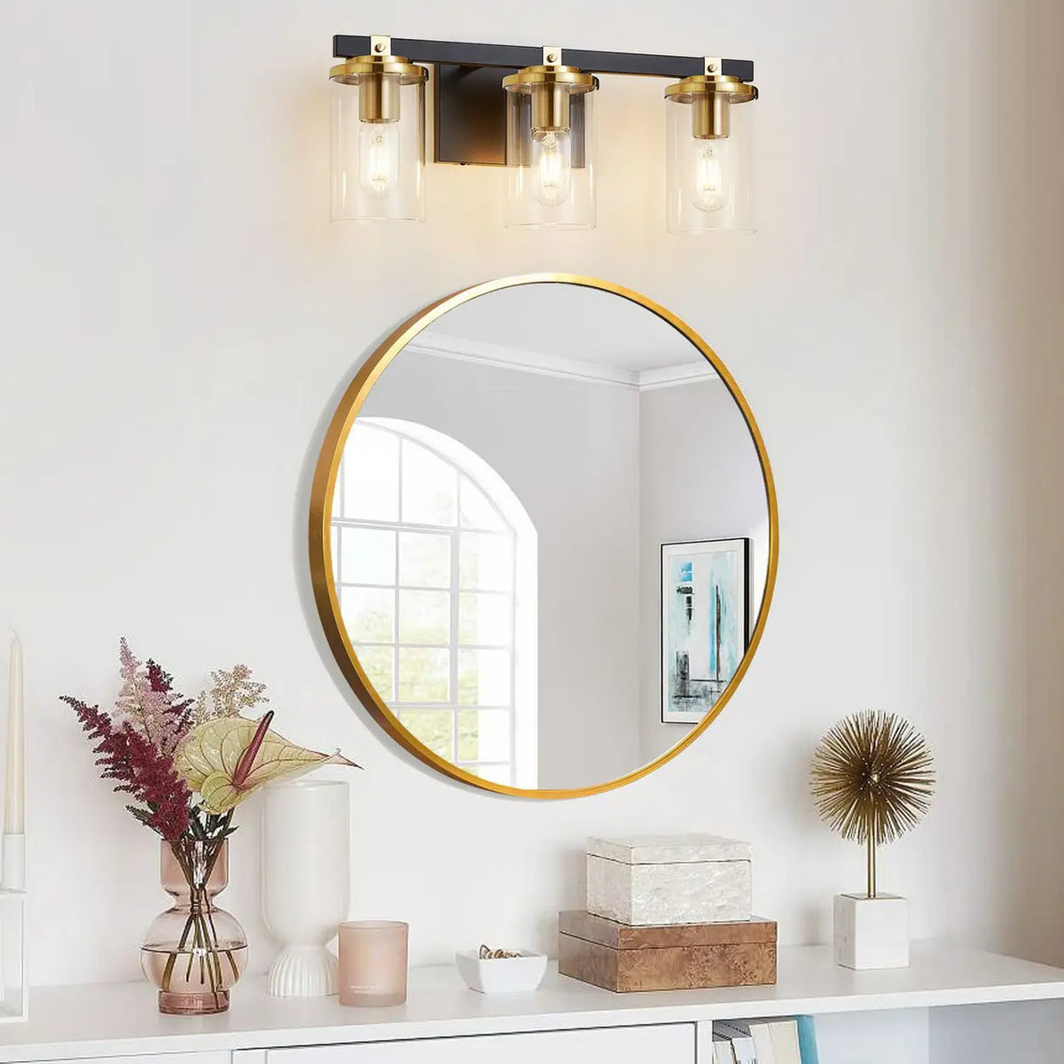 3-Light Modern Cylinder Glass Vanity Light Fixture