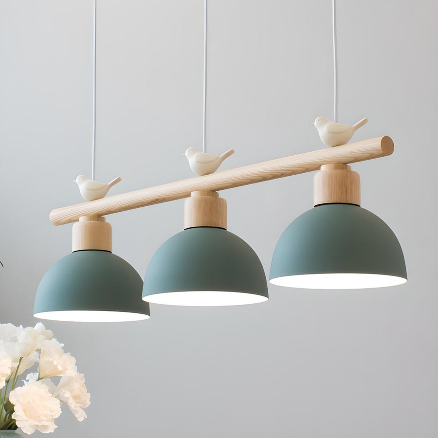 3-Light Yellow Dome and Bird Island Pendant Light