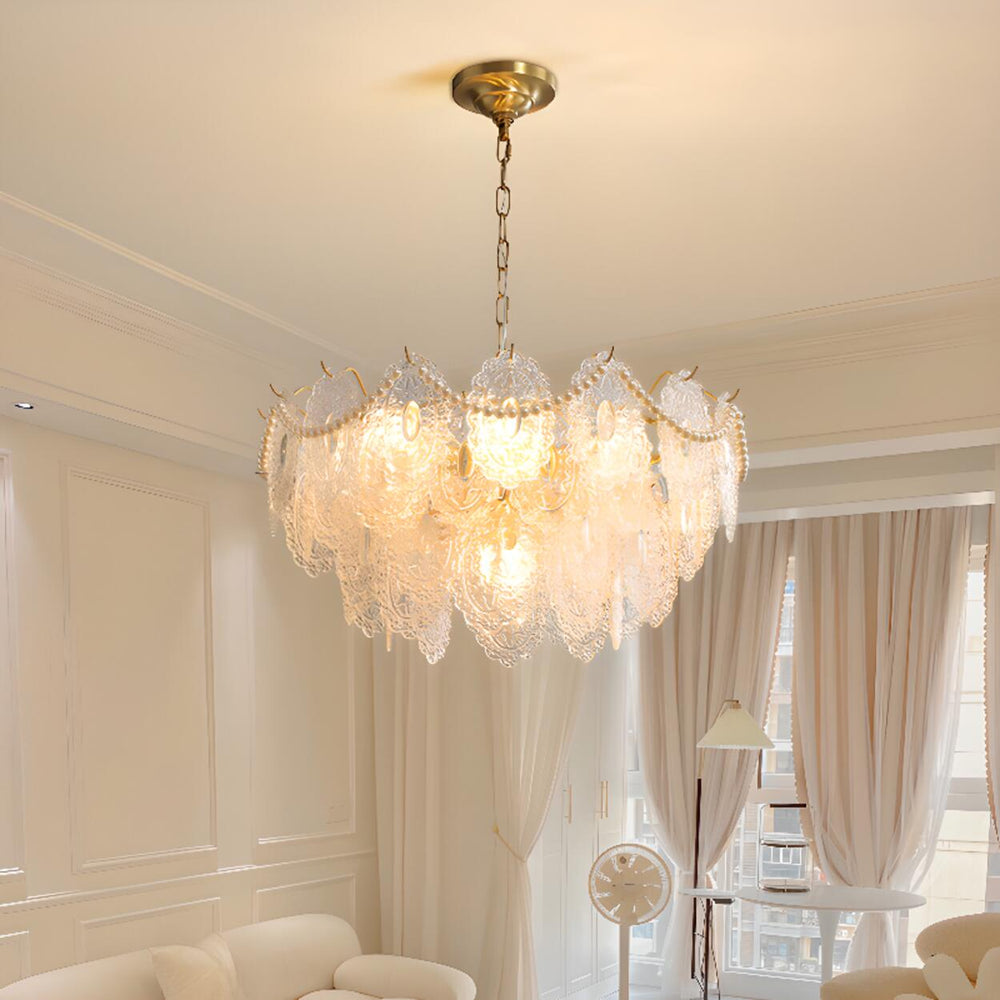 3 Tiers Clear Glass Pendant Chandelier Adjustable Height