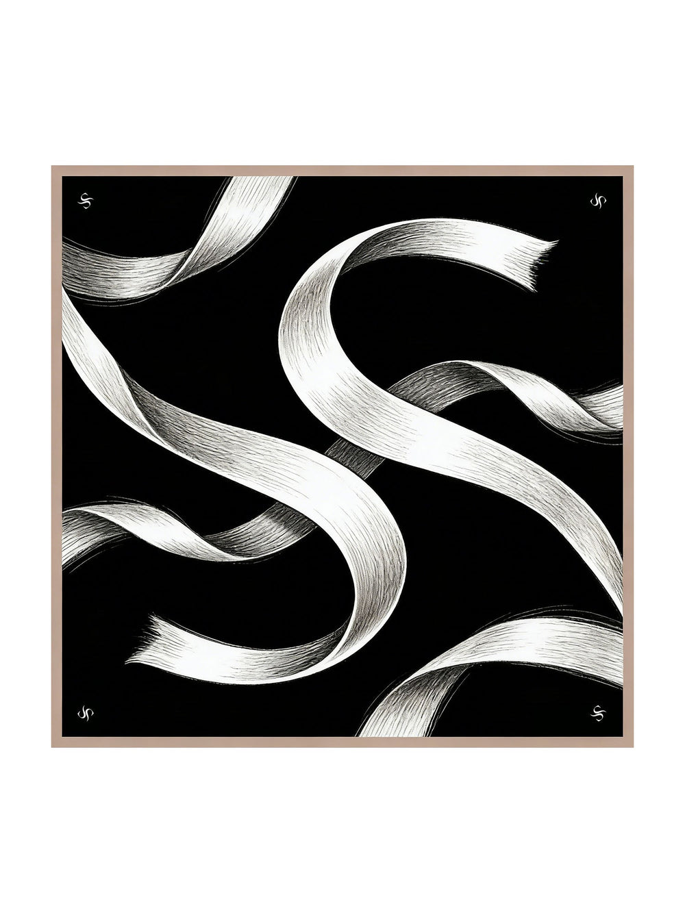 100% Mulberry Silk White Ribbon Square Scarf - Size 90x90cm