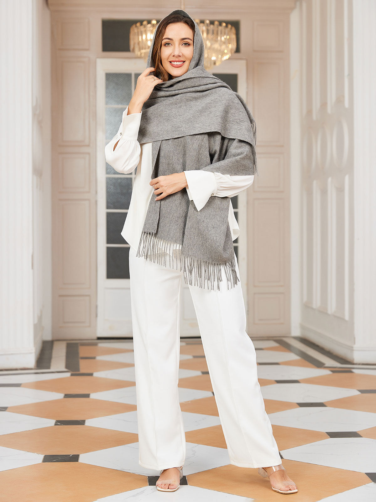 Clearance-Pure Wool Scarf Shawl w/ Fringed Decoration 200x70cm/79
