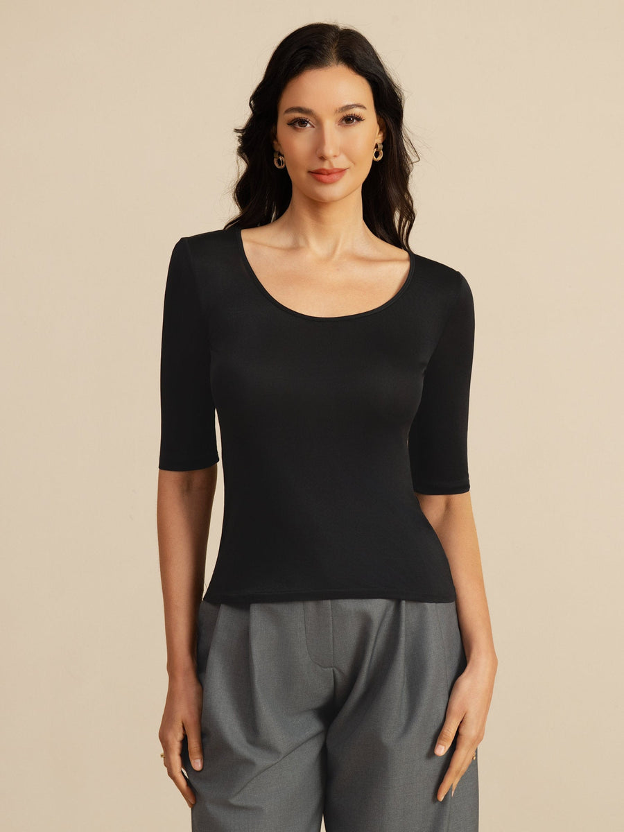 100% Mulberry Silk Women's Half Sleeve Scoop Neck Top