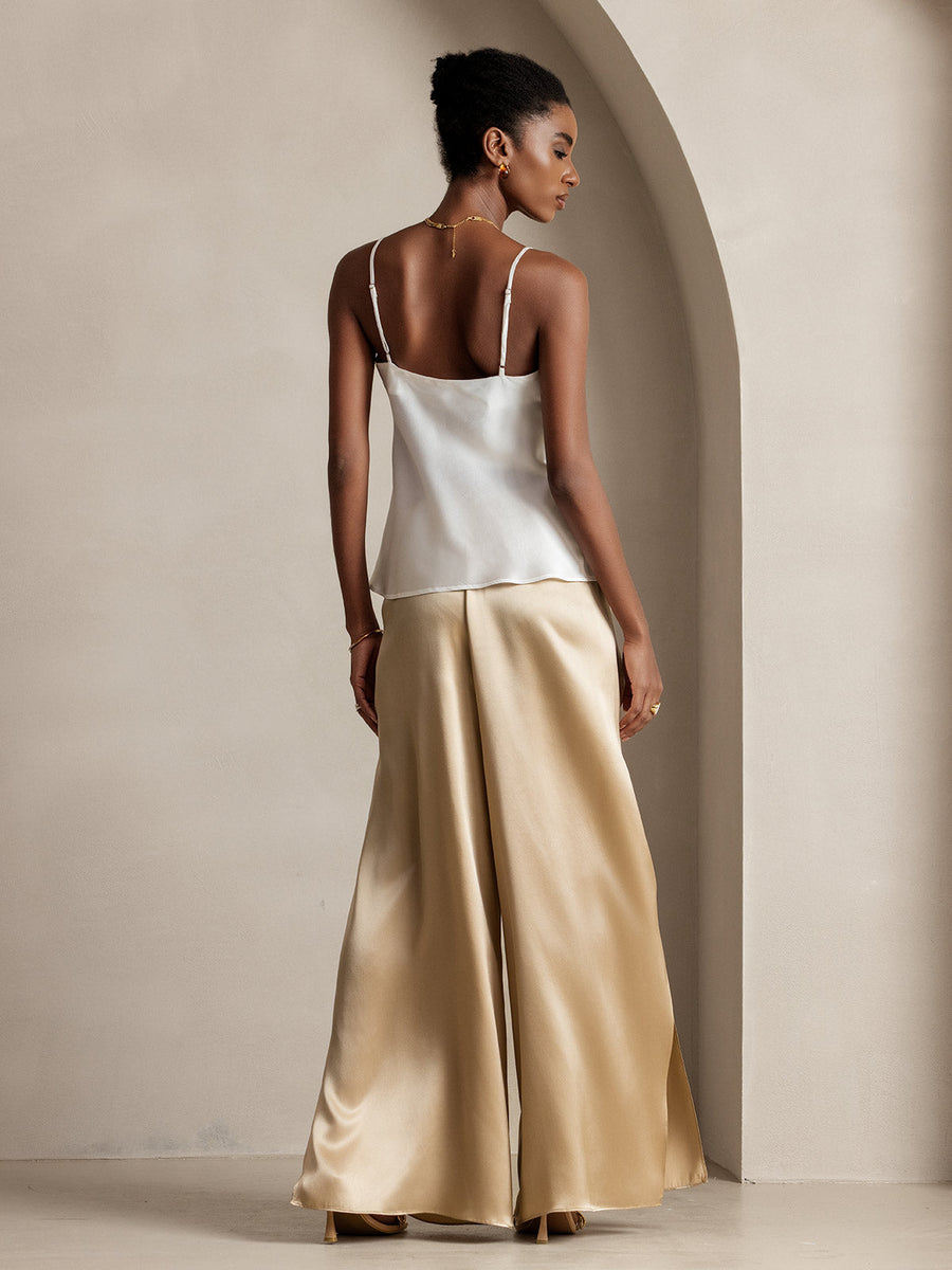 19Momme Silk Fashionable Flowy High-Slit Palazzo Pants