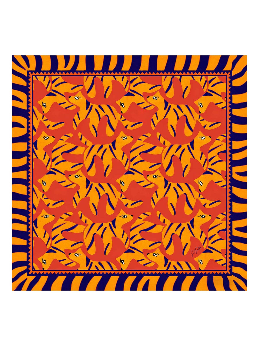 100% Mulberry Silk Dog Pattern Scarf - Size 90x90cm
