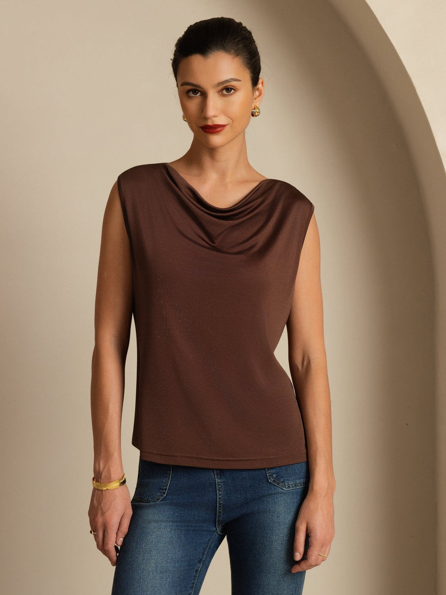 Clearance - Pure Silk Women's Sleeveless Cowl Neck Basic Casual Top
