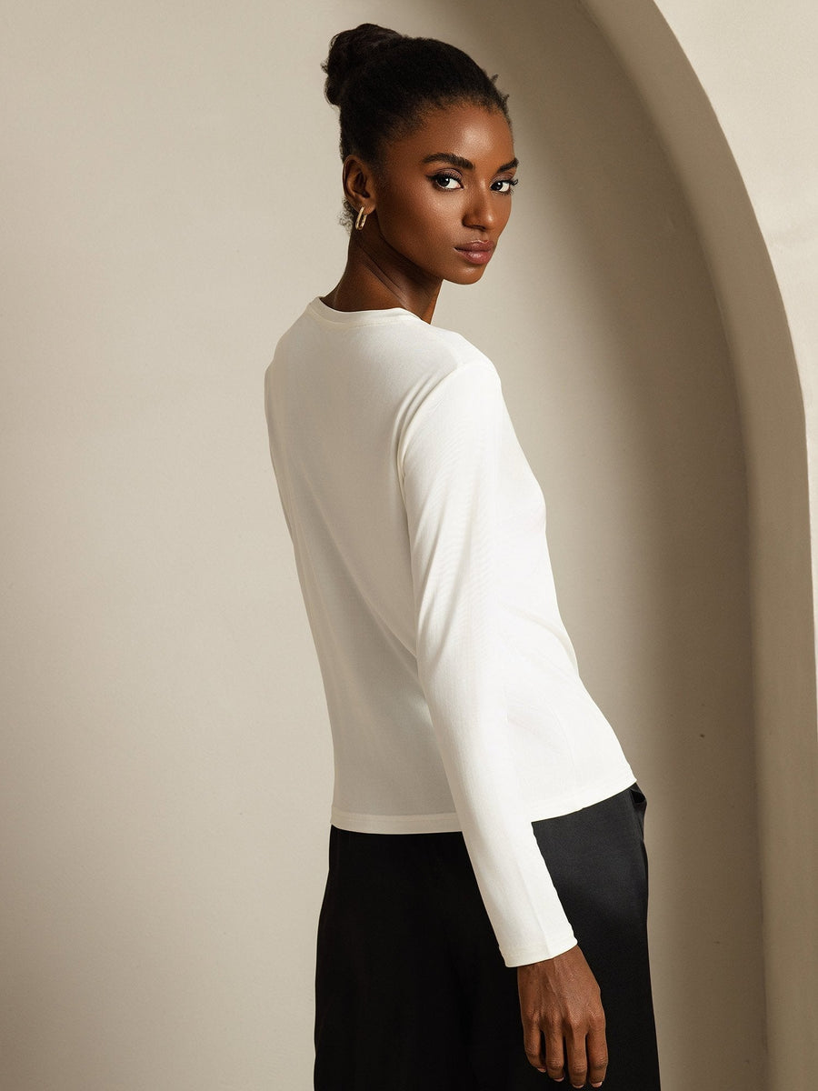 Women's 100% Mulberry Silk Long Sleeve Crew Neck Top
