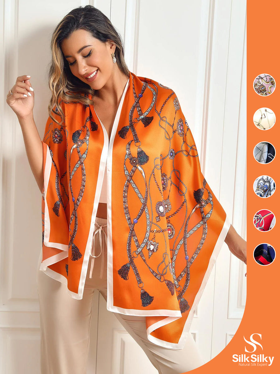 100% Mulberry Silk Printed Rectangular Long Shawl Scarf 170x53cm