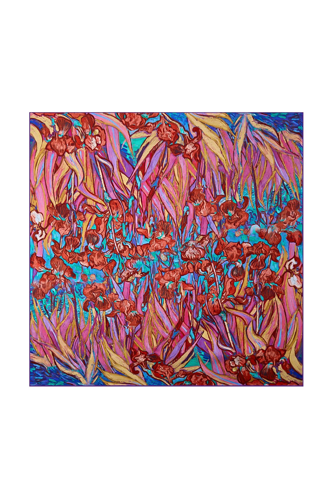 100% Mulberry Silk Floral Pattern Square Scarf - Size 53x53cm