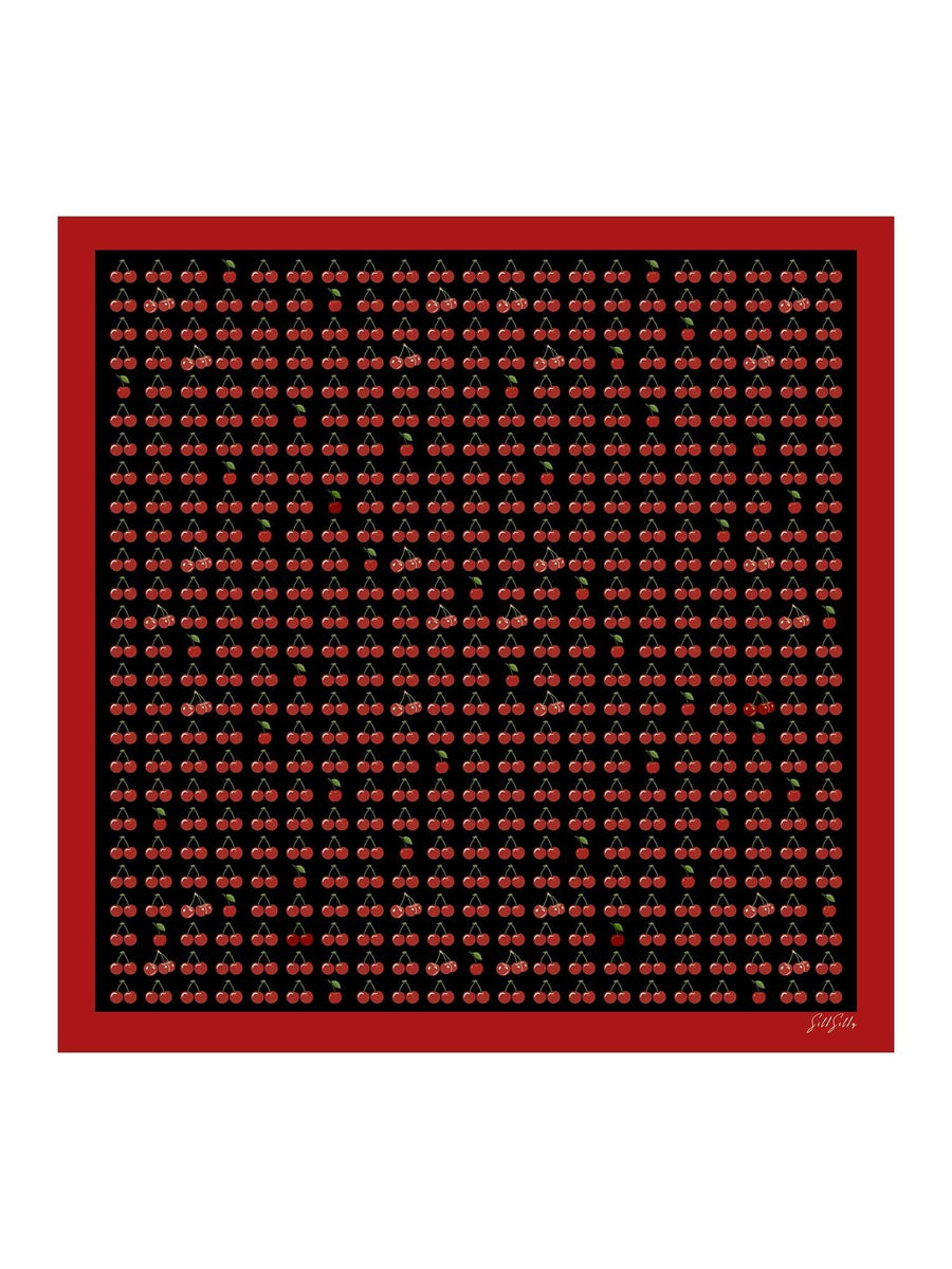 100% Mulberry Silk Cherry Pattern Scarf - Size 90x90cm