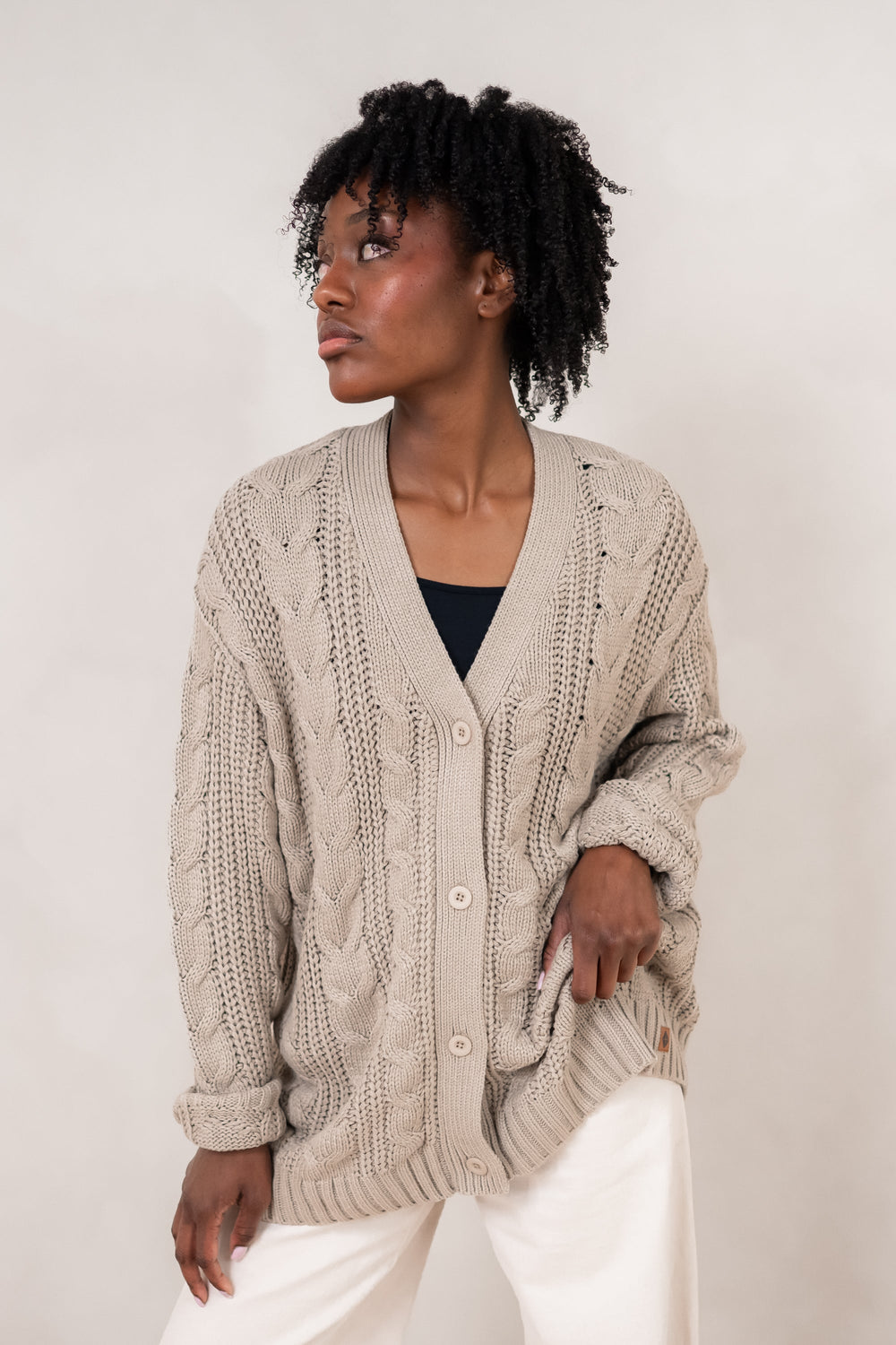 Cable Knit Cardigan in Almond