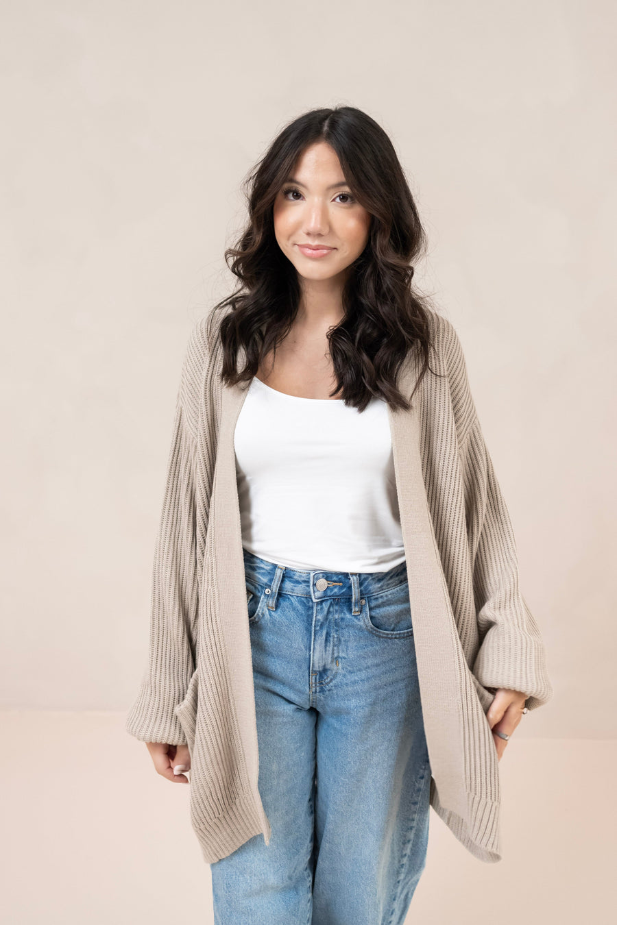 Chunky Knit Women's Oversized Cardigan in Almond