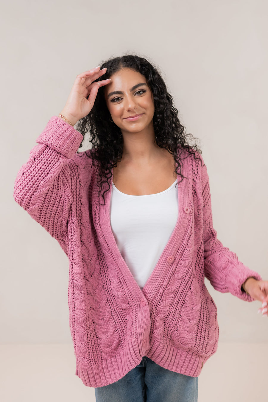 Cable Knit Cardigan in Apple Blossom
