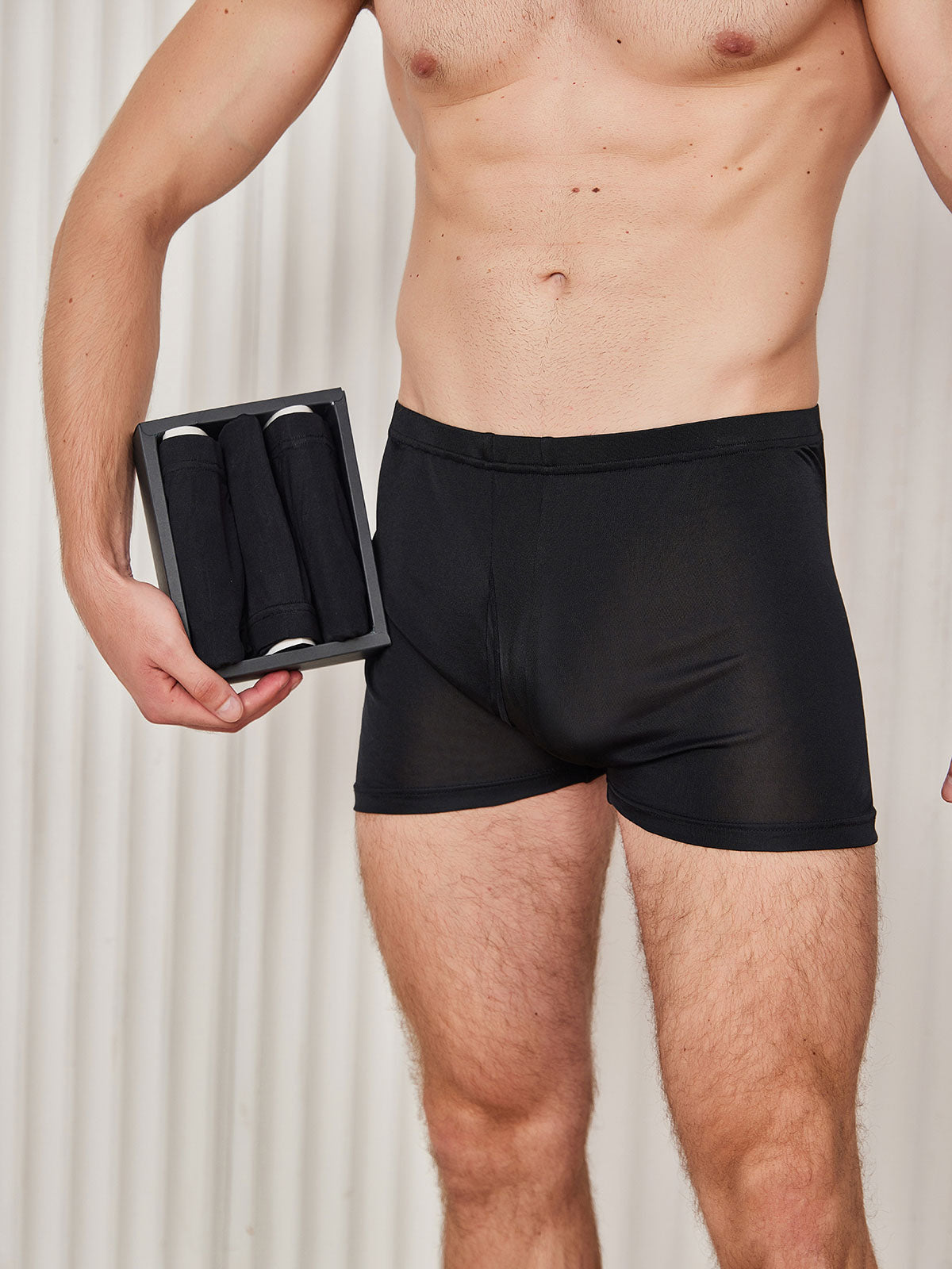 3Pcs 100% Mulberry Silk Open Front Boxer Briefs for Men