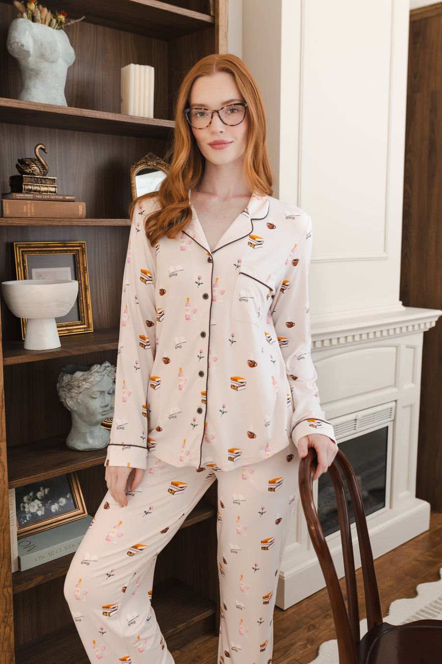Long-Sleeved Women's Pajama Set in Book Club