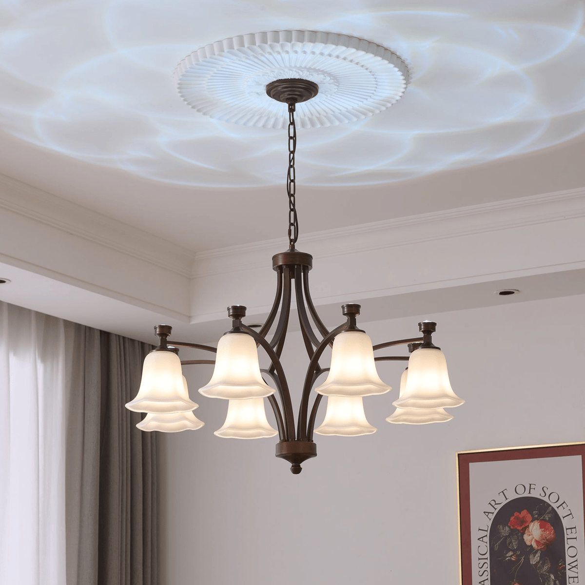 Bronze Bell Glass Chandelier