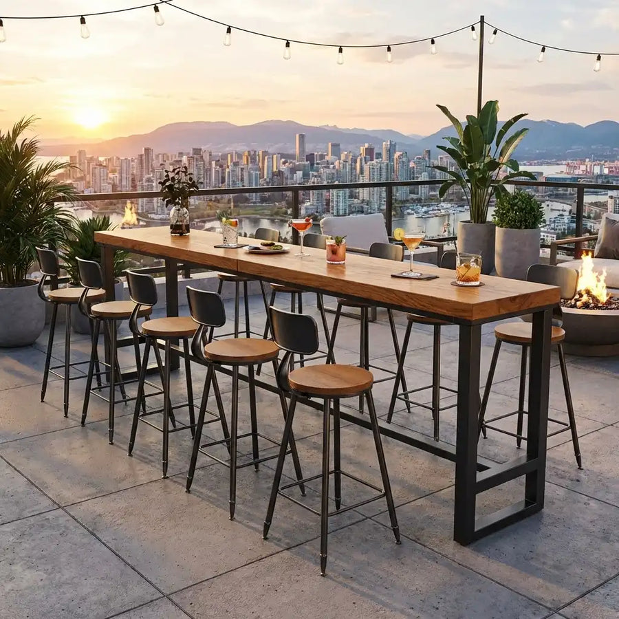 Brown Rectangle Wood Bar Table with Footrest