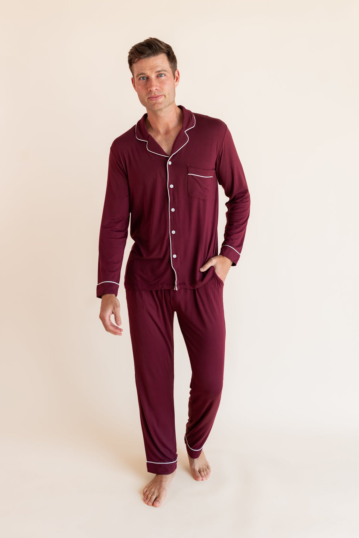 Men's Long Sleeve Pajama Set in Burgundy