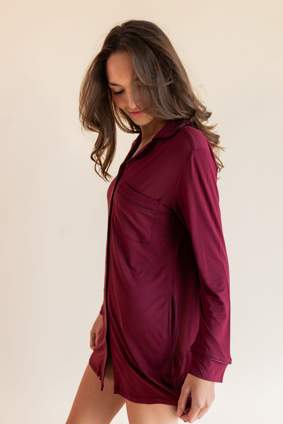 Long Sleeve Women’s Nightshirt in Burgundy