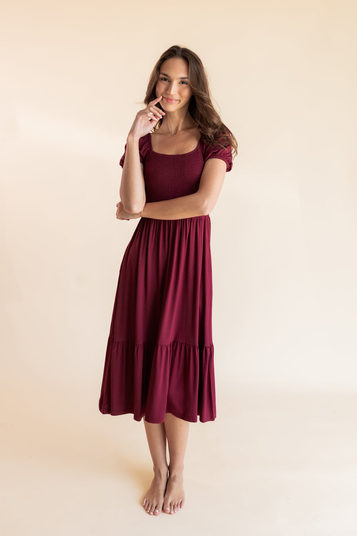 Women’s Smocked Dress in Burgundy