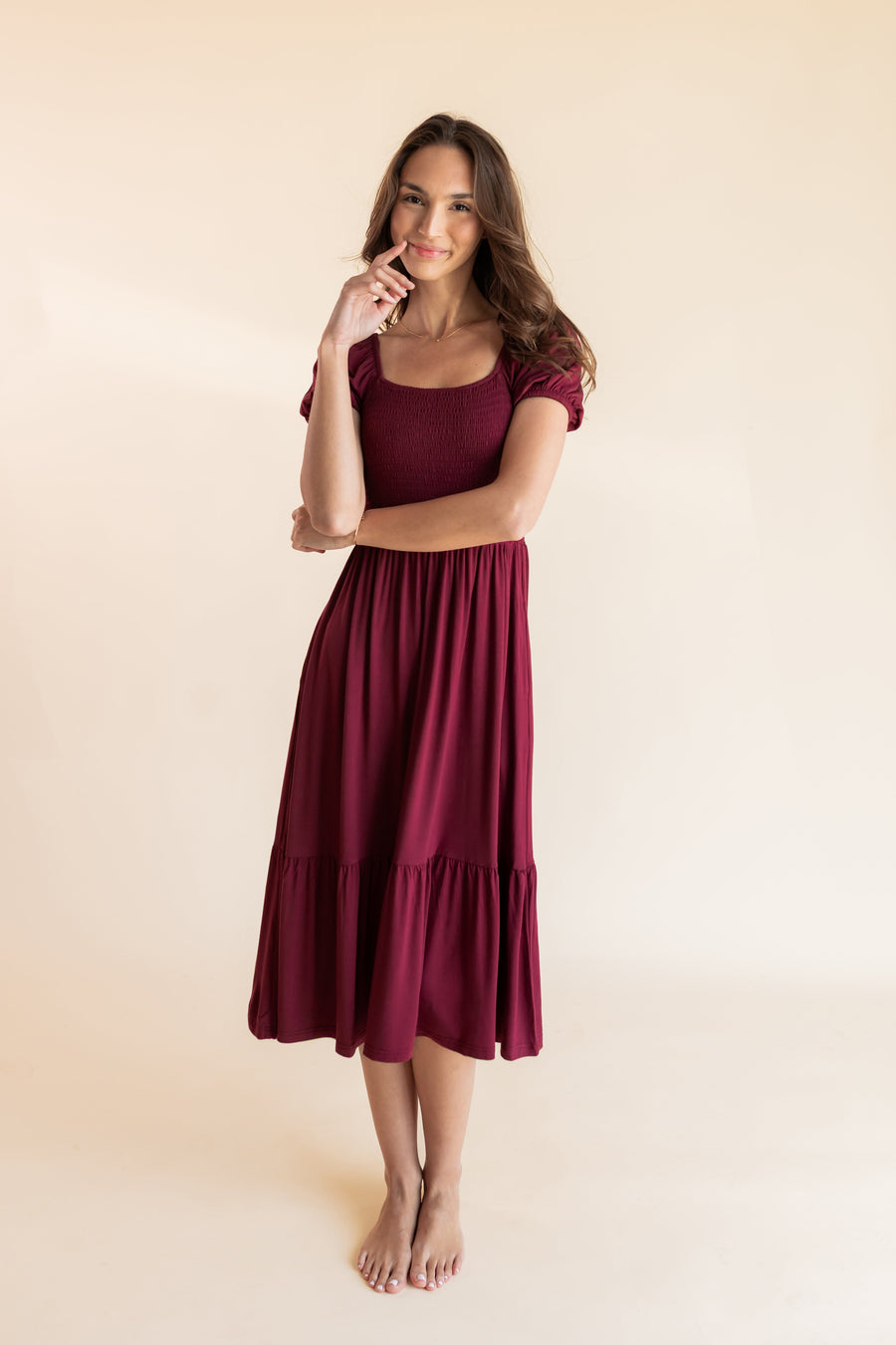 Women’s Smocked Dress in Burgundy