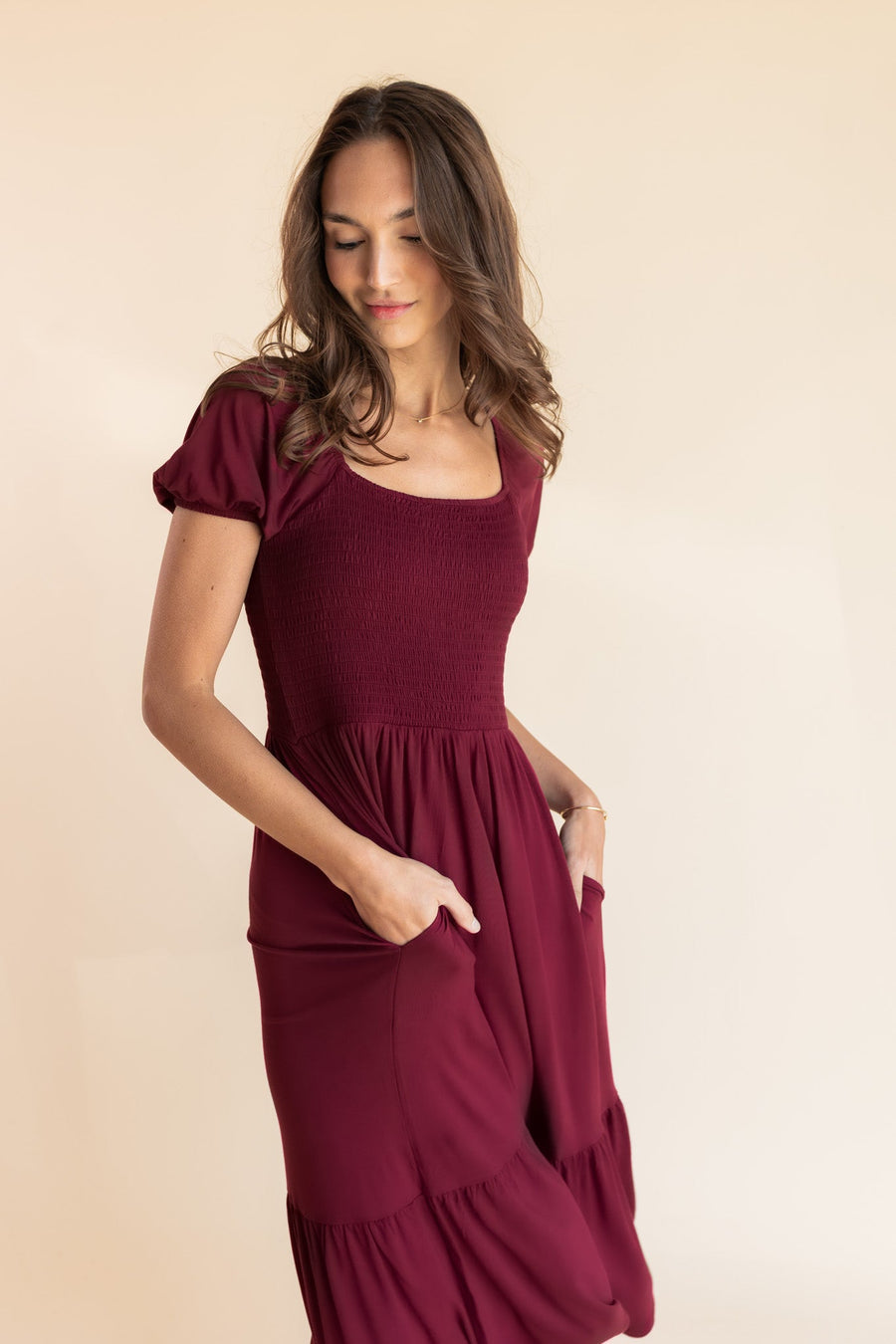 Women’s Smocked Dress in Burgundy