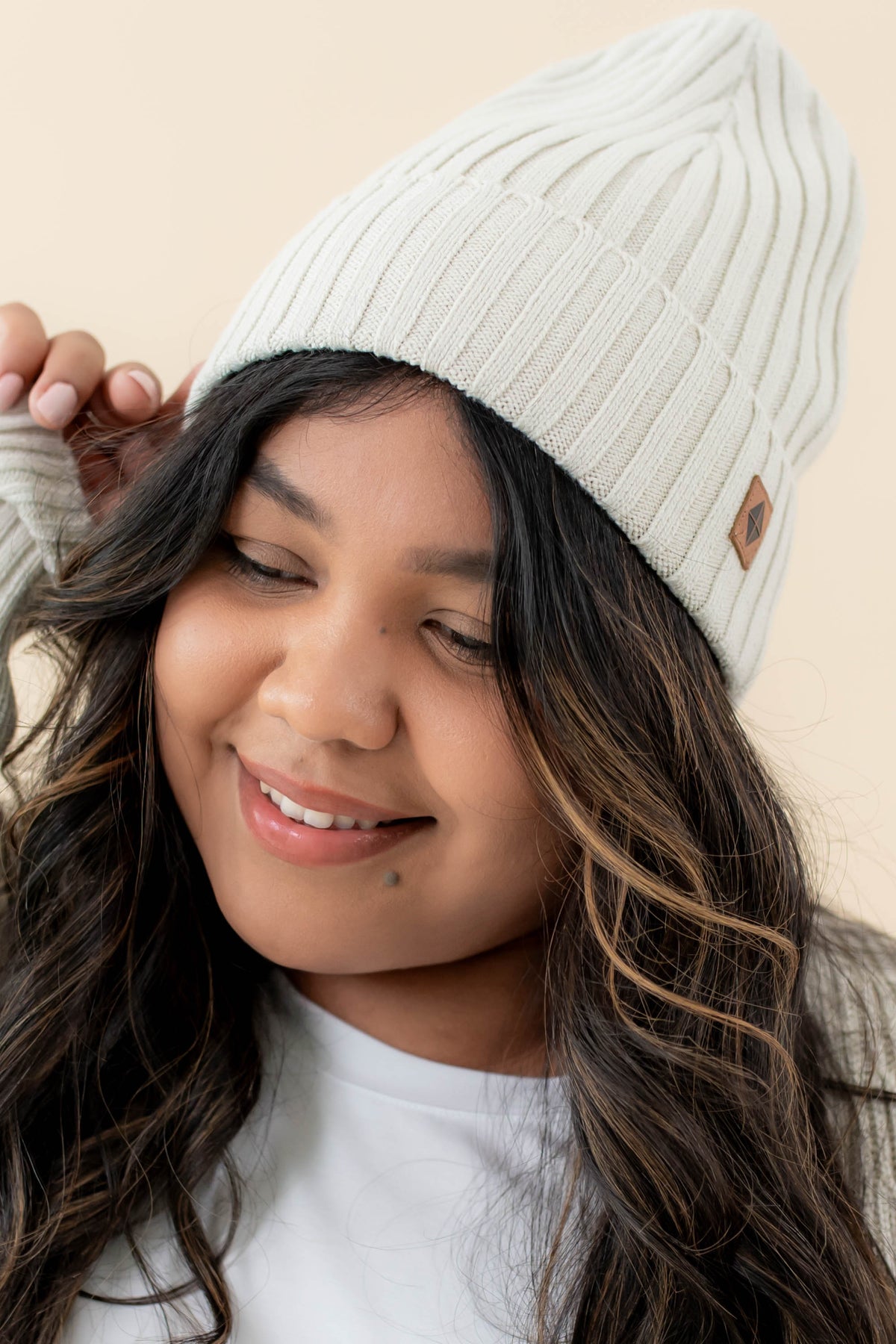 Chunky Knit Ribbed Beanie in Oat