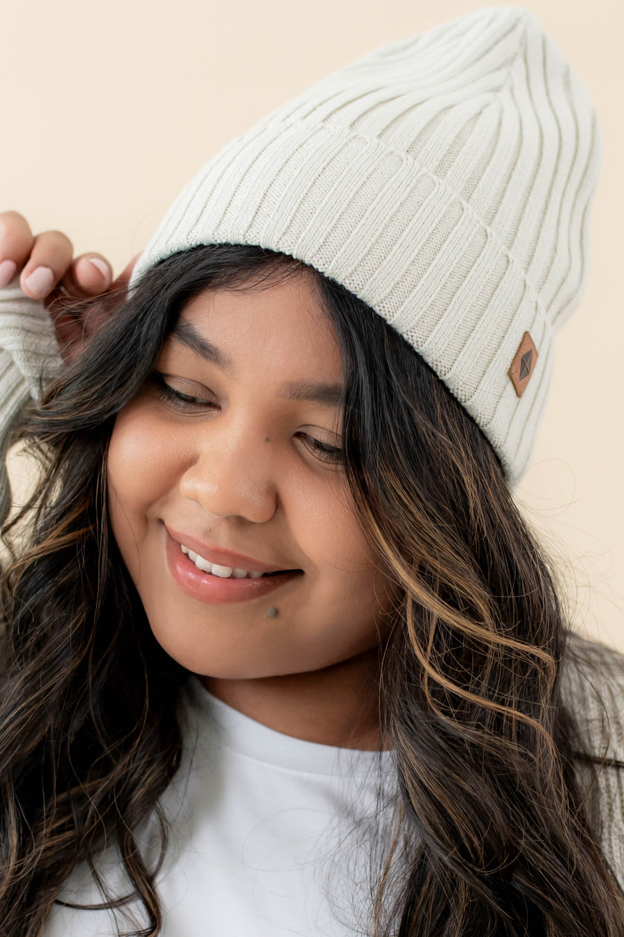 Chunky Knit Ribbed Beanie in Oat