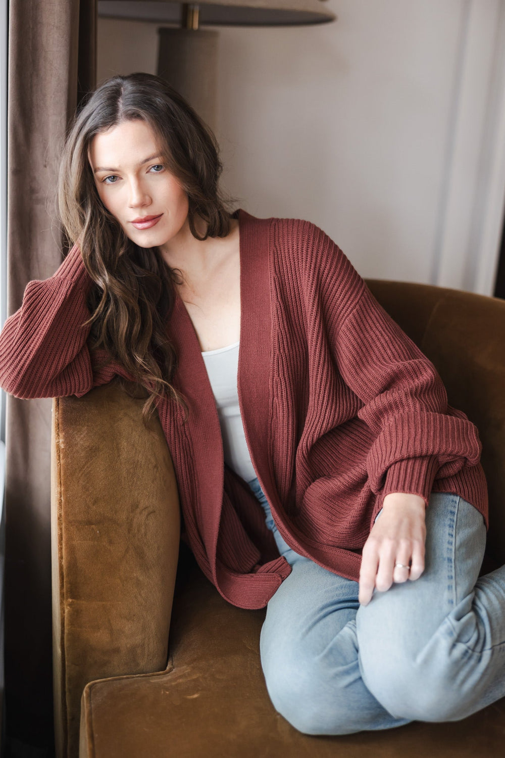 Chunky Knit Women's Oversized Cardigan In Ember