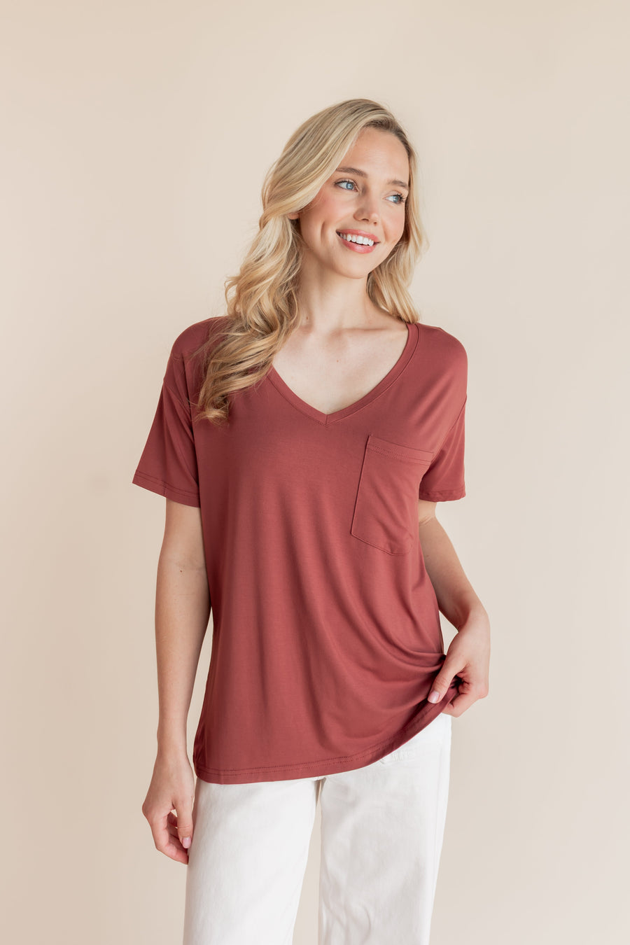 Women's Oversized V-Neck Tee in Ember