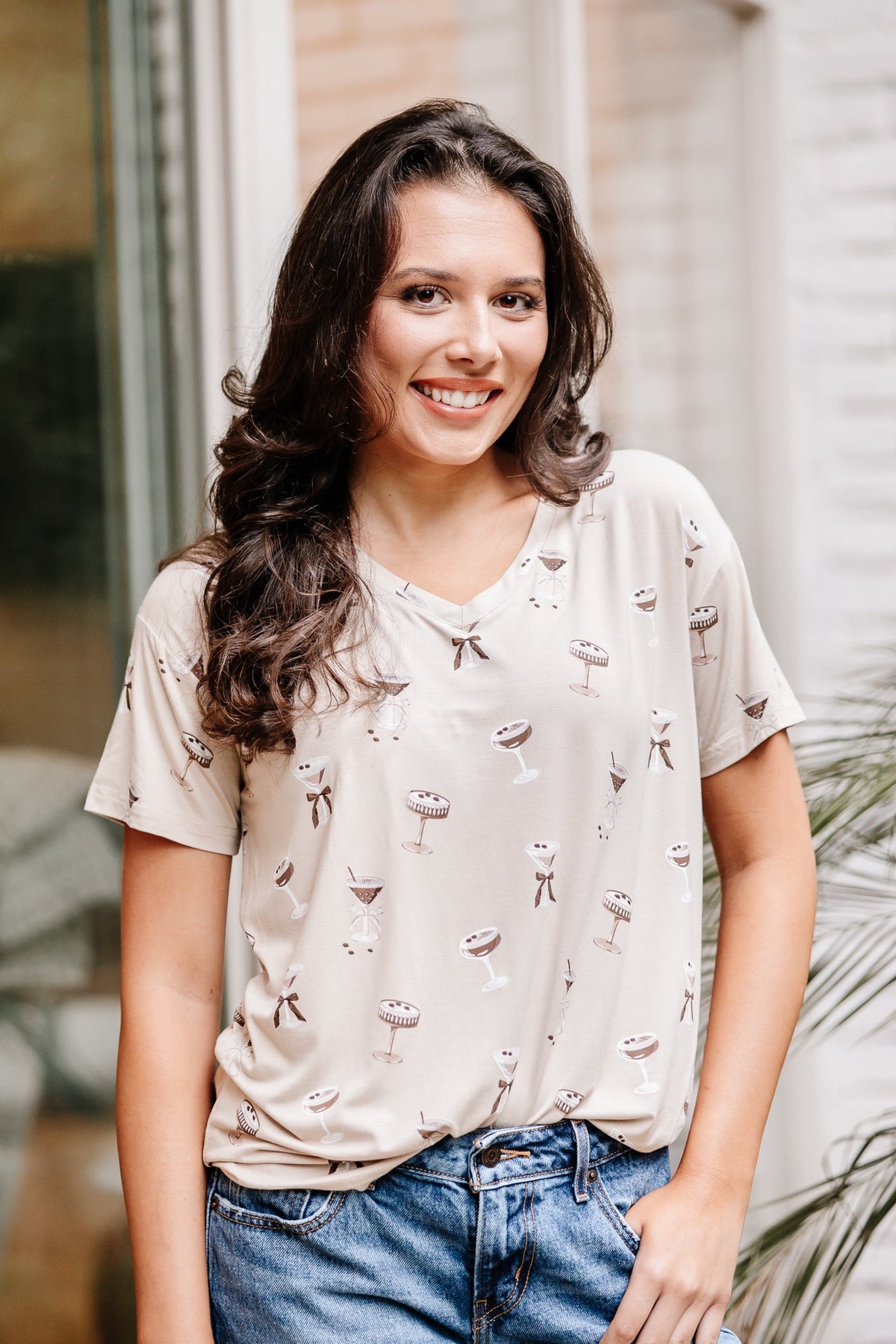 Women's Oversized V-Neck Tee in Espresso Martini