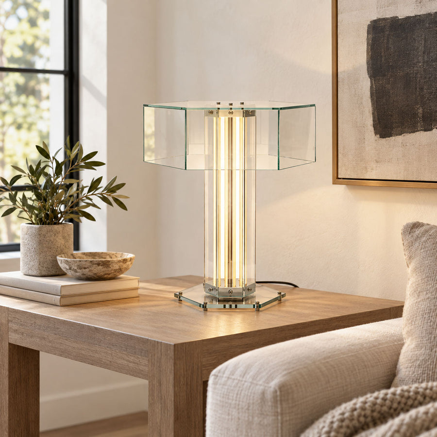 Hexagonal Glass Table Lamp