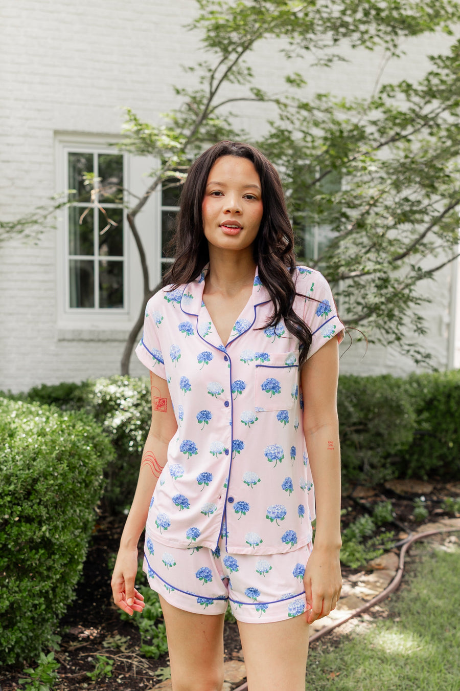Women's Short Sleeve Pajama Set in Sakura Hydrangea