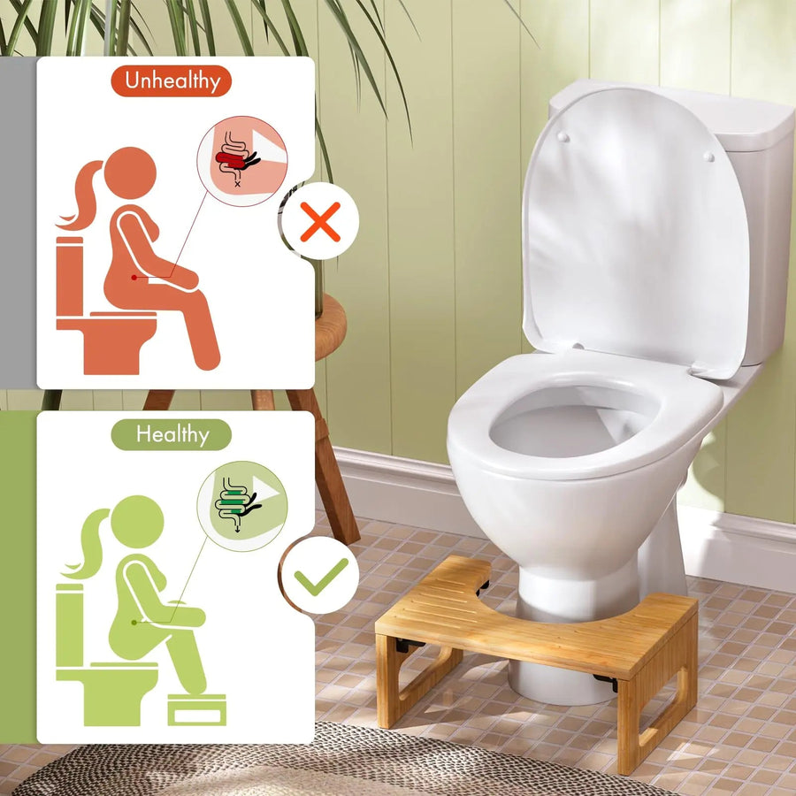 Sleepwyn Bamboo Foldable Toilet Stool with Non Slip Base