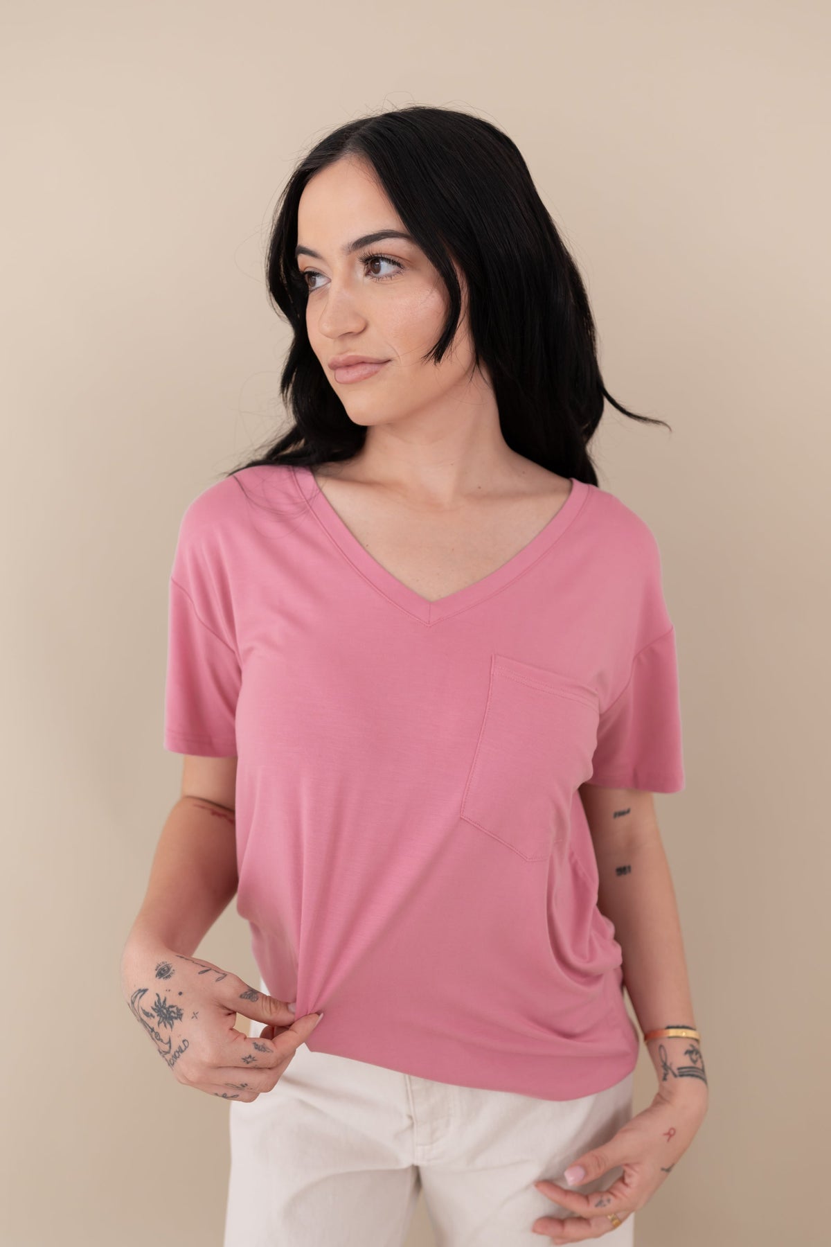 Women's Oversized V-Neck Tee in Apple Blossom