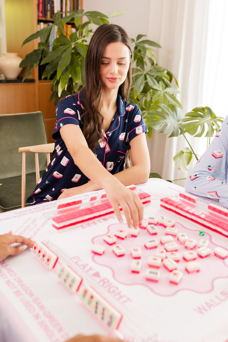 Women's Short Sleeve Pajama Set in Navy Mahjong