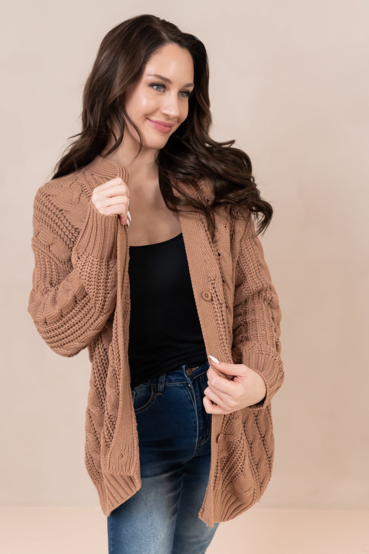 Cable Knit Cardigan in Latte
