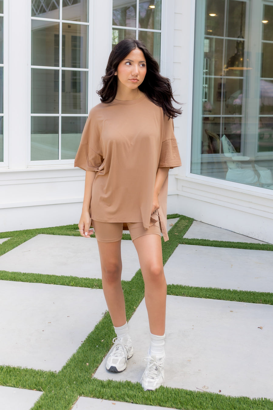 Women’s Biker Short Set in Latte