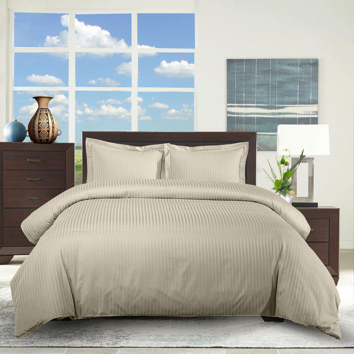 100% Cotton Duvet Cover Set Damask Stripe