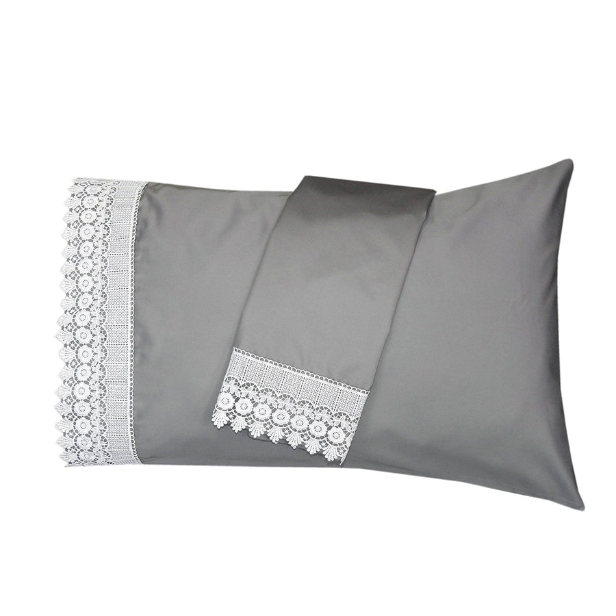 Embellished 4-Inch Lace Trim Pillowcases (Pair) Luxury 608 Thread Count - USA